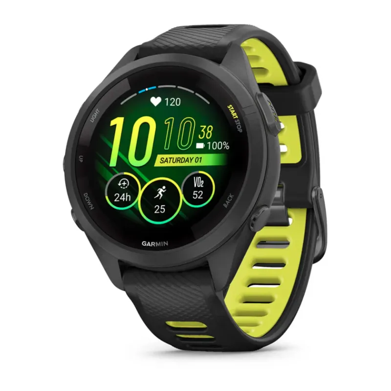 Garmin Forerunner 265S Black Bezel and Case with Black/Amp Yellow Silicone Band